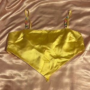Forever 21 Silky Yellow Crop Top with Beaded Straps